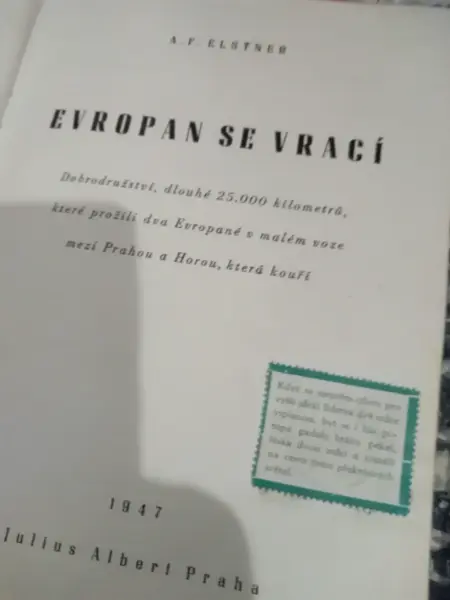 Kniha A. F. Elstner: Evropan se vrací (1947)