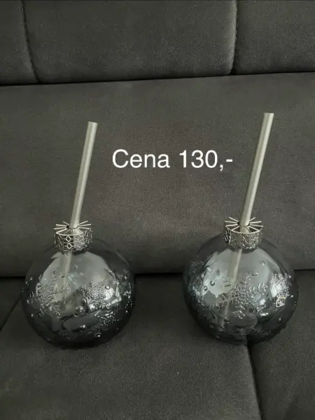 Skleněné vánoční baňky se slámkou - 2 ks