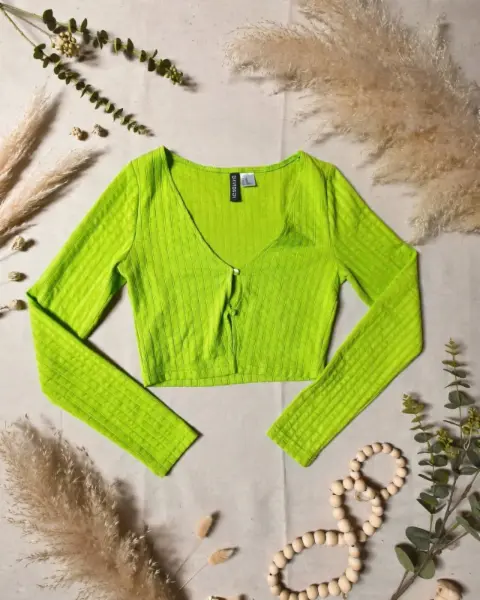 Neonově zelený žebrovaný crop top H&M DIVIDED