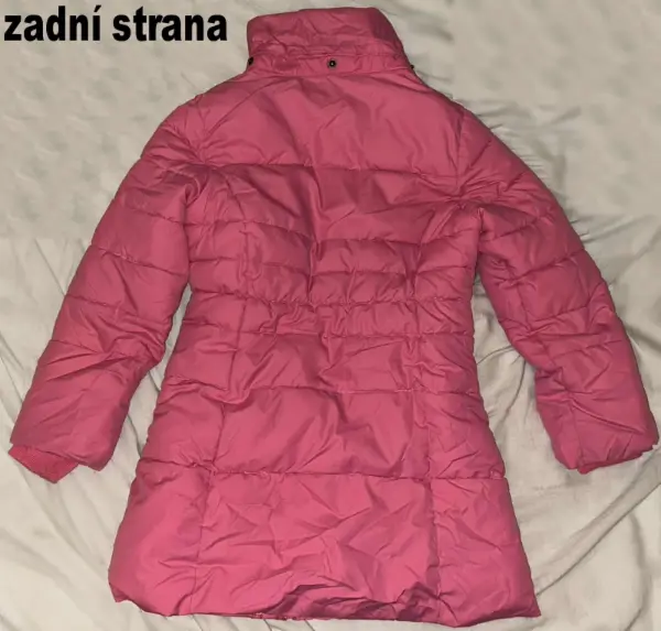 Růžová delší zimní bunda H&M, kapuca, vel. 6–7 let 9