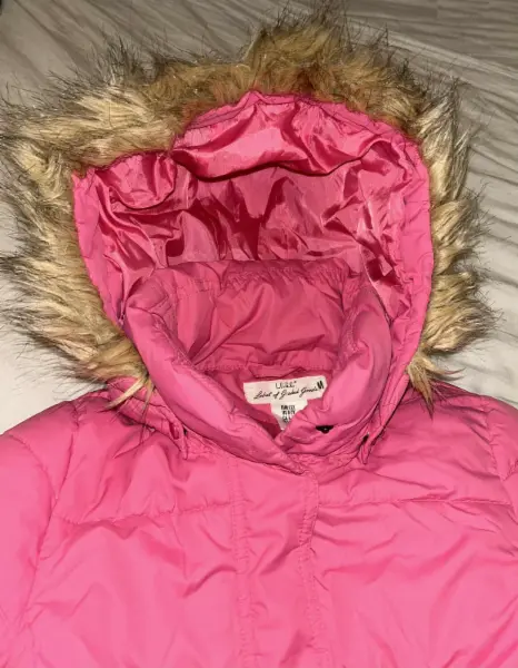 Růžová delší zimní bunda H&M, kapuca, vel. 6–7 let 10
