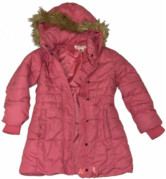 Růžová delší zimní bunda H&M, kapuca, vel. 6–7 let