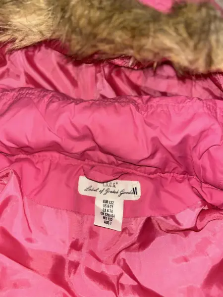 Růžová delší zimní bunda H&M, kapuca, vel. 6–7 let 2