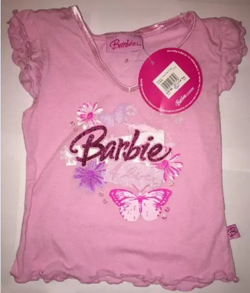 Růžové tričko s volánky a nápisem Barbie, vel. 1-2y
