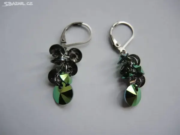 Náušnice hrozny Swarovski scarabeus green
