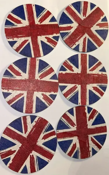 6x stylový dřevěný podtácek, motiv Union Jack