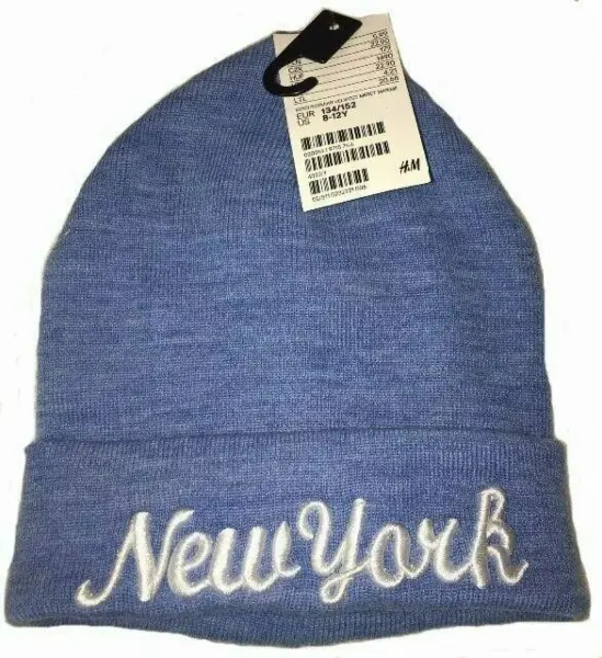 Světle modrá módní čepice, bílý nápis New York, vel. 8-12y 3