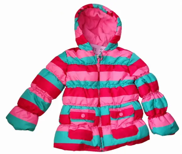 Růžová pruhovaná hřejivá zimní bunda, vel. 2-3y