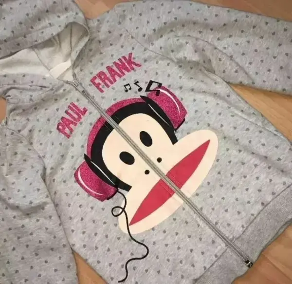 Šedá mikina, třpytivý nápis, opice Paul Frank 4-6y 5