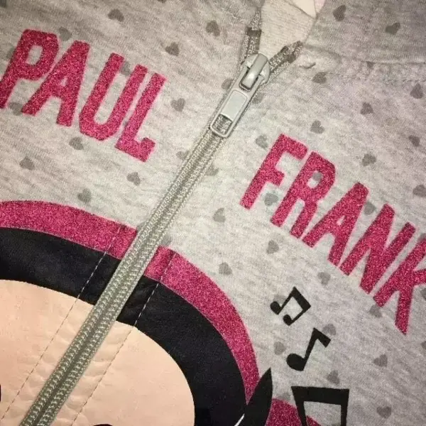 Šedá mikina, třpytivý nápis, opice Paul Frank 4-6y 2