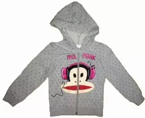Šedá mikina, třpytivý nápis, opice Paul Frank 4-6y