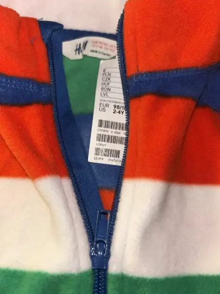 Barevná pruhovaná palečková fleece mikina vel. 3y 5