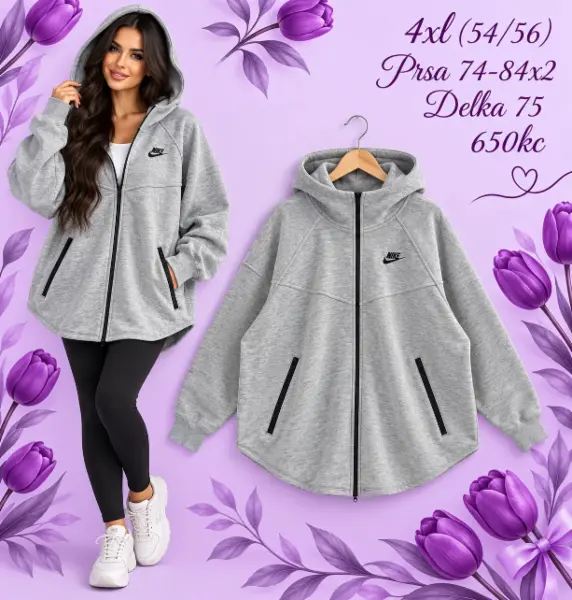 Dámská mikina Nike na zip, šedá, vel. 4XL