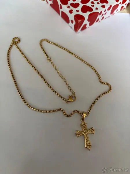 Zlacený náhrdelník s křížkem z chirurgické oceli - 3