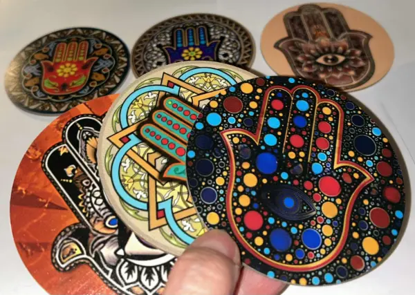 Set 6x dřevěné podtácky, motiv Hamsa: prastarý symbol štěstí 3