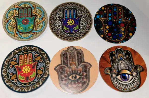 Set 6x dřevěné podtácky, motiv Hamsa: prastarý symbol štěstí 2