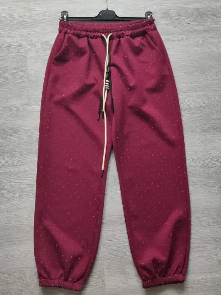 Dámské vínové kalhoty s kamínky 