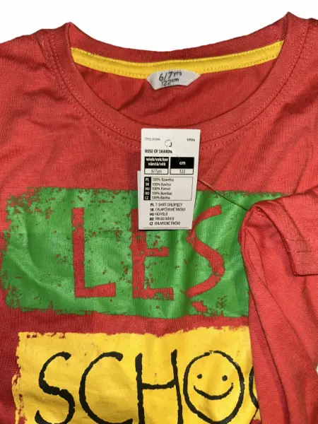 Červené unisex tričko, barevné nápisy, vel. 6 let 3