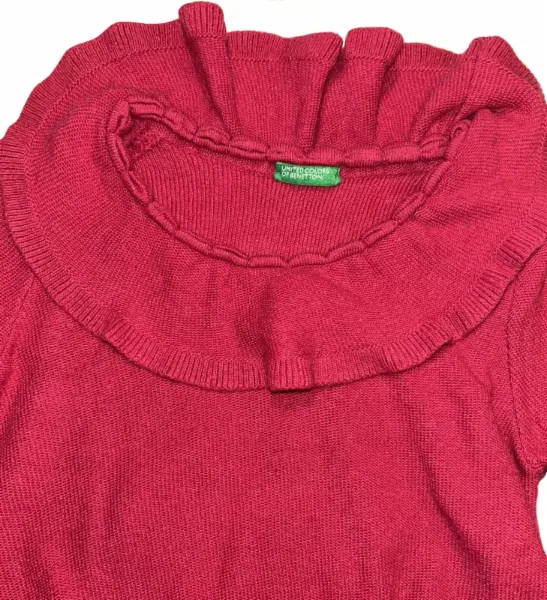 Malinově růžový lehký svetřík / svetr, volánky, vel. 4y