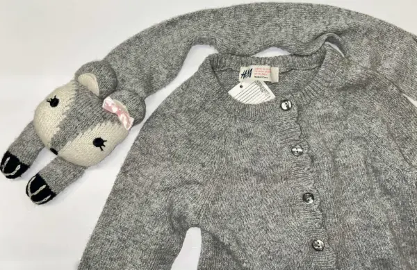 ZIMNÍ SET: Šedý svetr / kardigan + šála, 1½ - 2 y 3