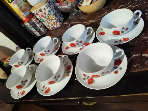 Sada porcelánových šálků s podšálky s motivem květin 4