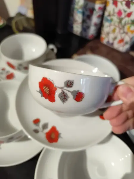 Sada porcelánových šálků s podšálky s motivem květin