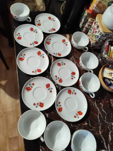 Sada porcelánových šálků s podšálky s motivem květin 8