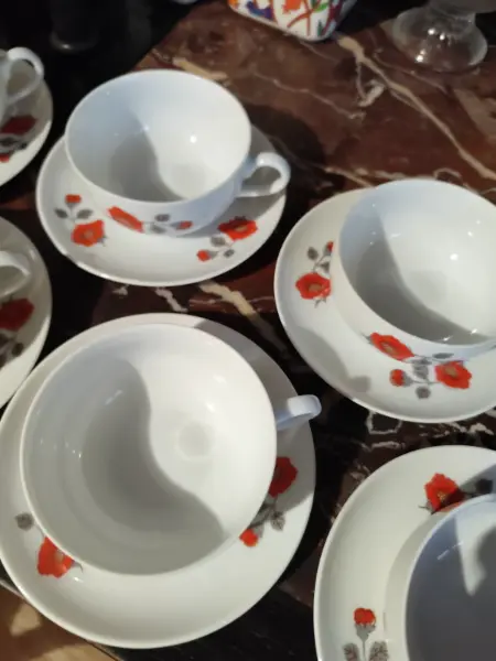 Sada porcelánových šálků s podšálky s motivem květin 6