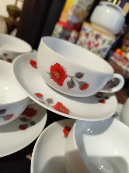 Sada porcelánových šálků s podšálky s motivem květin 3