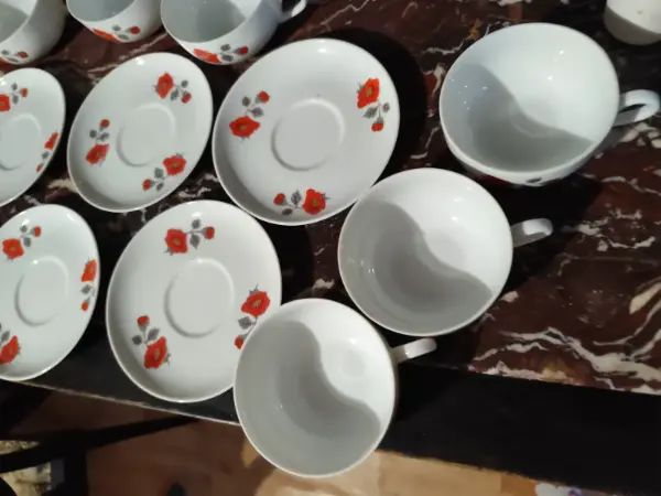 Sada porcelánových šálků s podšálky s motivem květin 12