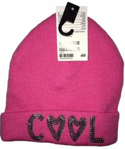 Růžová čepice, nápis COOL, třpytivé flitry, 1½ - 4 y