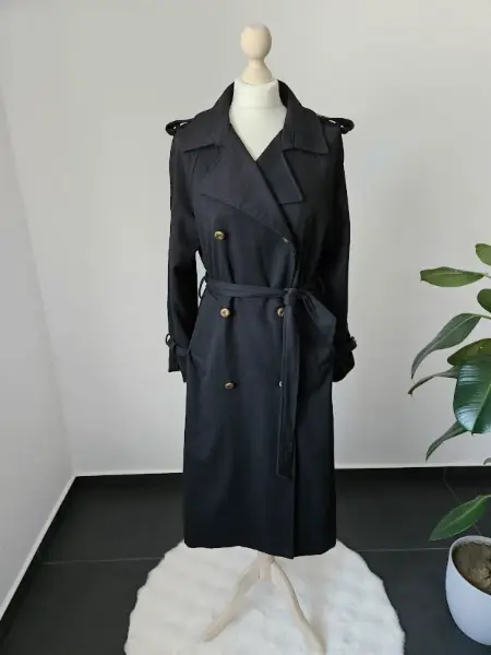 Černý vlněný trench coat