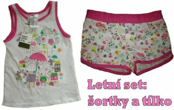 Letní růžový + bílý set: kraťasy a tričko, vel. 5y