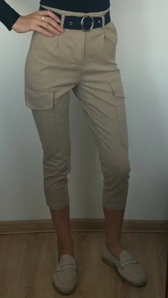 Béžové cargo kalhoty Dilvin s páskem