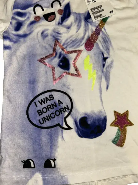 Bílé tričko, třpytivý jednorožec / unicorn, 2-4y 4
