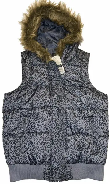 Dámská modrá vesta, vzor leopard, s kapucou, vel. 40