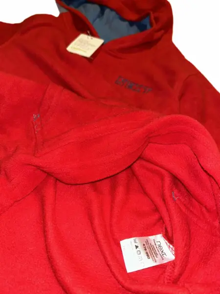 Červená fleece chlapecká mikina next, kapuca, vel. 2-3 roky 2