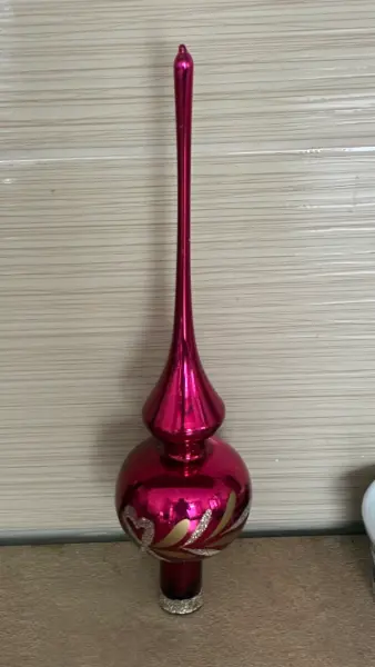 Skleněná vánoční špička na stromeček, růžová