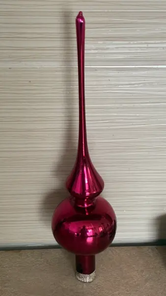 Skleněná vánoční špička na stromeček, růžová 2