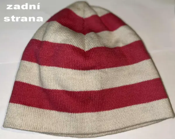 Růžová / Béžová pruhovaná růžová čepice s knoflíčkem 2y 4