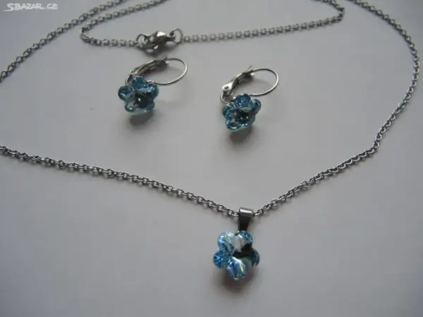 Souprava z chir oceli Swarovski kytičky modré 2