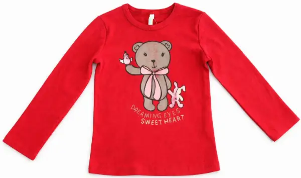 ČERVENÉ dívčí triko, medvídek, Benetton, vel. 3-4y