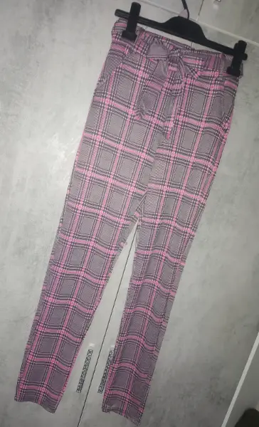 Dámské kalhoty s páskem, károvaný vzor 3