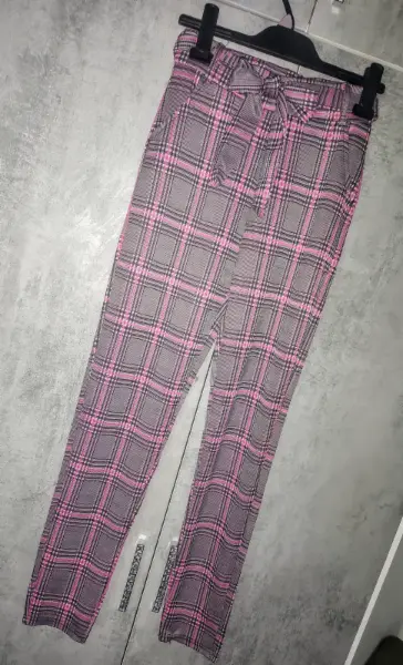 Dámské kalhoty s páskem, károvaný vzor 2