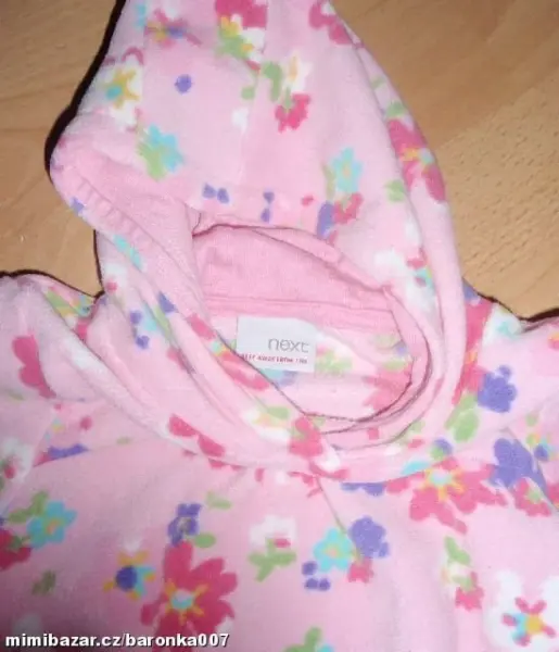 Růžová hřejivá fleece next mikina, květy, vel. 3-6 měs. 4