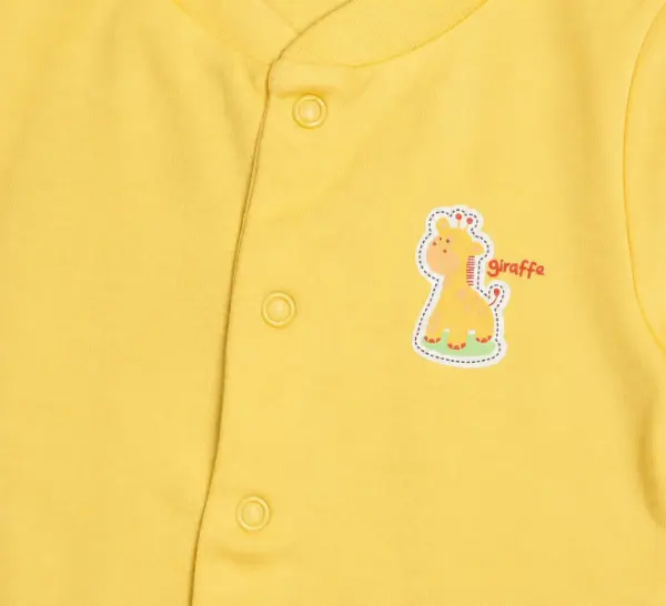 Žlutý unisex overal na spinkání, motiv žirafa, vel. 0-3 měs. 2