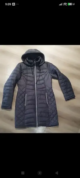 Dámský prošívaný kabát s kapucí, černý, vel. M
