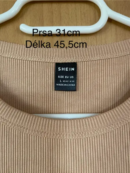 Béžový žebrovaný top SHEIN s potiskem, vel. L 4