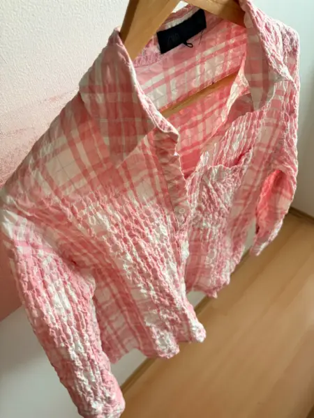 Dámská košile Zara v růžovo-bílé kostce 4