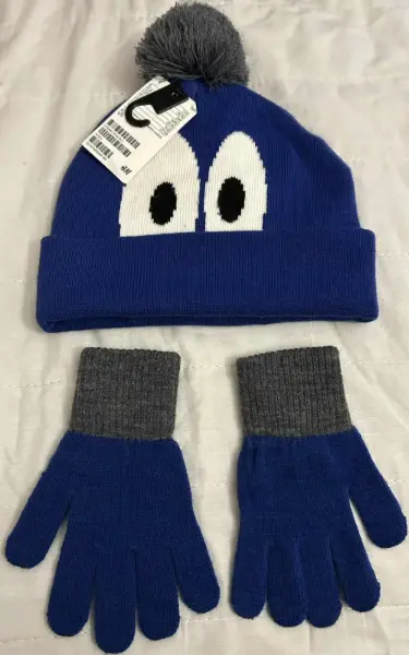 MODRÝ ZIMNÍ SET: čepice kulich a rukavice, 4-8 y 2